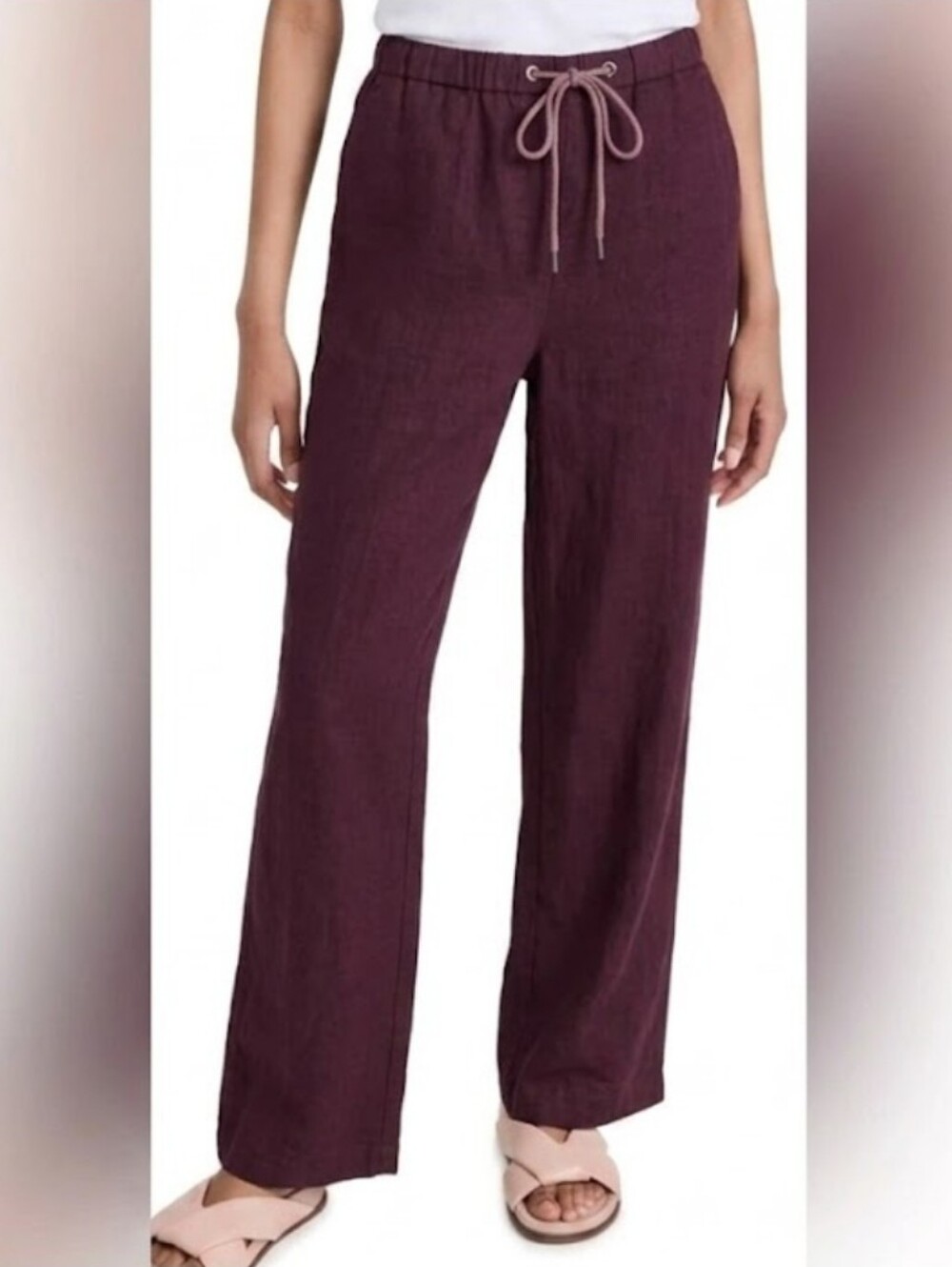 James Perse Wide Leg Linen Pants Burgundy Lightweight Relaxed Pull On Sz 1 NWOT